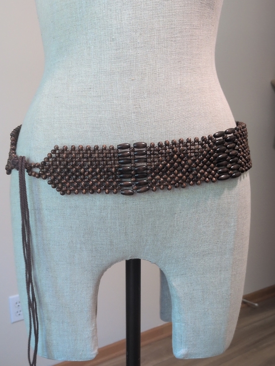 Accessories - Brown Beaded Waist Belt With Tie